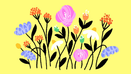 colorful spring flowers illustration yellow background vector