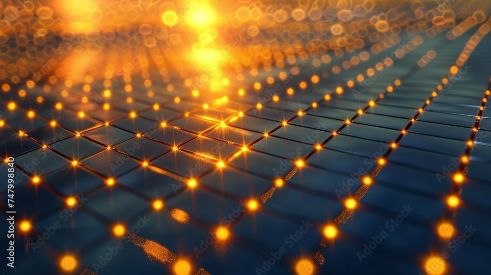 Aufkleber abstract view of a grid network with illuminated connections, symbolizing communication, networking,