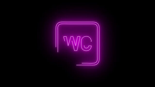 Video footage of Pink glowing WC, Toilet neon icon. Looped Neon Lines abstract on black background.Laser Pictogram animation. Seamless loop. 4k video