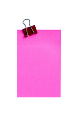 pink paper sheet with clip isolated