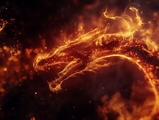 Fire dragon on black background