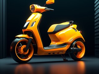 a yellow scooter on a black surface