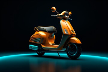 an orange scooter on a reflective surface