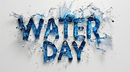 Letters and words- water day, made of water and drops of blue color on a white background.