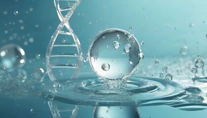 Dna structure, Cosmetic essence liquid bubble molecule inside liquid, blue color