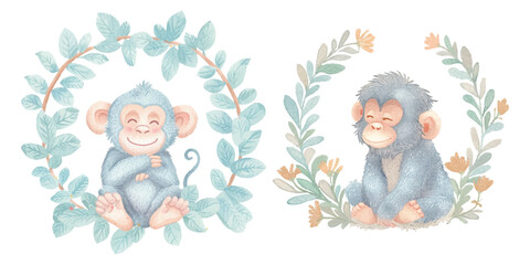 cute chimpanzee soft watercolour vector illustration