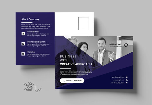 Navy Blue Post Card Template Layout