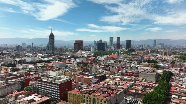 Panoramic drone shot circling the CDMX Historic center, sunny day in Mexico city