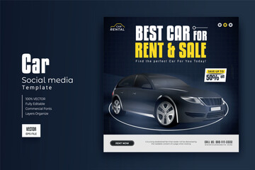 Car rental social media banner or instagram post template - obrazy, fototapety, plakaty