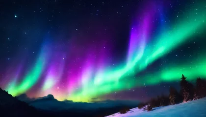Foto op Canvas aurora borealis over the river © netsay