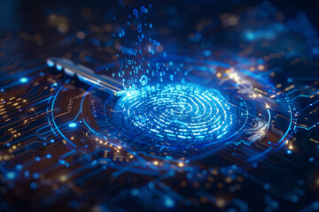 A digital image of a fingerprint on a circuit board