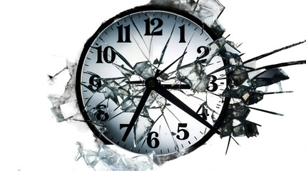 Clock Face Broken, Realistic Portrait Isolated On PNG OR Transparent Background.