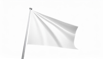 3d rendering of white flag hanging on post and wavering on a white background. - obrazy, fototapety, plakaty