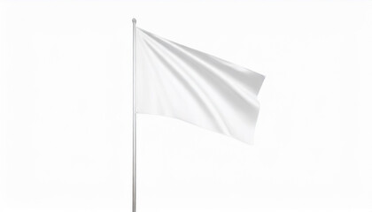 3d rendering of white flag hanging on post and wavering on a white background.