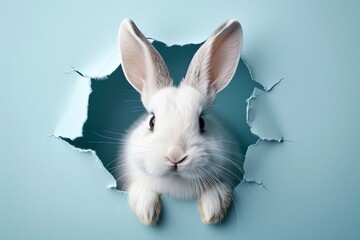Curious Easter Bunny Peeking through Paper Hole