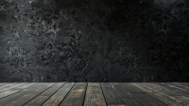 Free space of minimalist wall with wooden floor for poster background