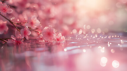 水面にもたれる桜の花 - obrazy, fototapety, plakaty