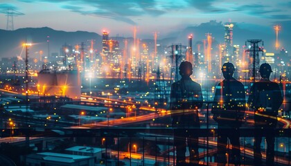 Obraz premium Infrastructure Development Blueprinting, infrastructure development blueprinting with an image featuring civil engineers and project managers reviewing plans for roads, AI