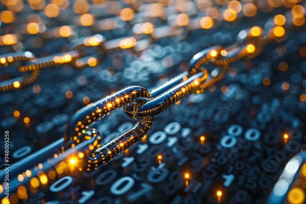 Poster A close up of a chain with numbers in the background