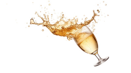Champagne Splash, Realistic Portrait Isolated On PNG OR Transparent Background.
