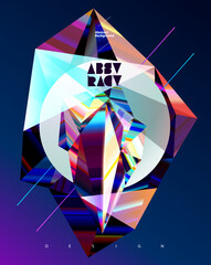 Geometric poster design with 3D polygonal iridescent shapes. Colorful glass crystals. - 748005269