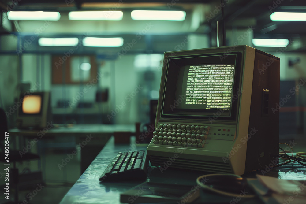 Poster a computer with a keyboard and a screen