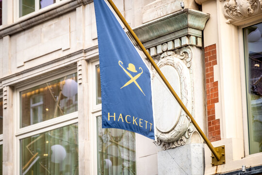 LONDON-  Hackett store on Bond Street. Luxury heritage British fashion brand