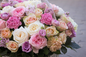 Flower arrangement in a basket