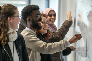 A man is writing on a whiteboard with a marker