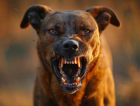 very aggressive dog with bared teeth, AI generated