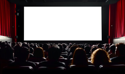 Empty cinema screen with audience, blank cinema screen with copy space for advertisements