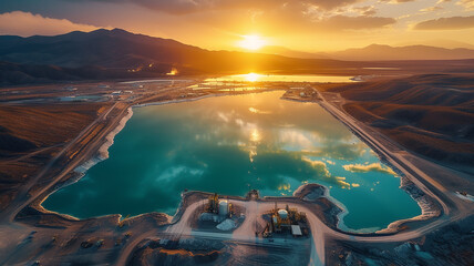 Salt lake for lithium extraction in South America, AI generated - obrazy, fototapety, plakaty
