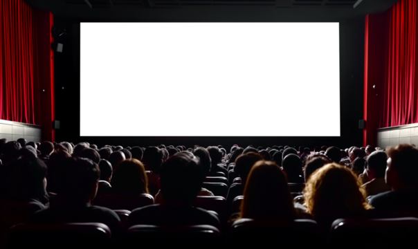 Empty cinema screen with audience, blank cinema screen with copy space for advertisements