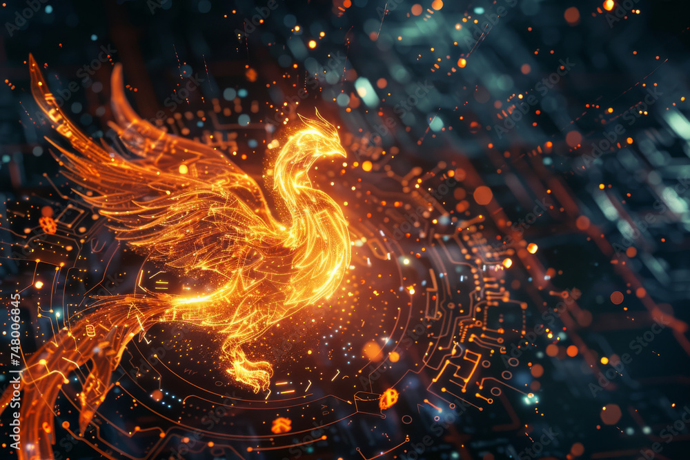 Poster a computer generated image of a phoenix with a dark background