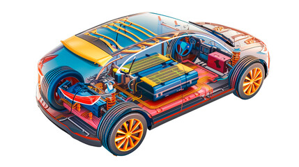 Cutaway Illustration of Electric Car Internal Mechanics
