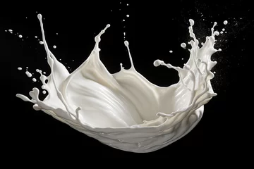 Zelfklevend Fotobehang Image of white milk splash isolated on black background © Tommyview