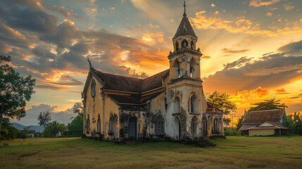 The historic old church located in the Thailand. - obrazy, fototapety, plakaty