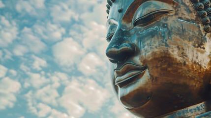 The huge bronze Buddha Statute situated outdoor - obrazy, fototapety, plakaty
