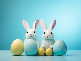 Fototapeta na wymiar two bunnies next to eggs