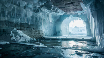 The ice is piled up in an ice cellar North China - obrazy, fototapety, plakaty