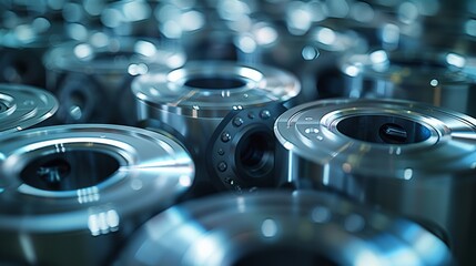 Rolls of aluminum metal flanges issued by the powerful industrial sectors and space, Generative AI.