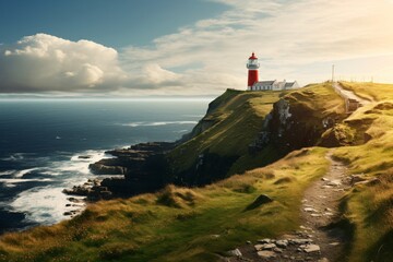 a lighthouse on a cliff overlooking the ocean - Powered by Adobe