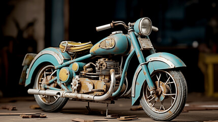 Old Color Antique Motorcycle Toy  on color background