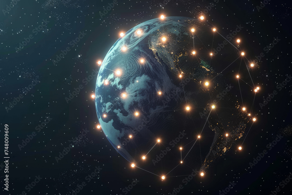 Poster a globe with a network of lights around it