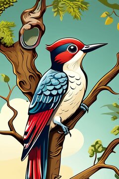 Woodpecker bird sitting on a tree branch