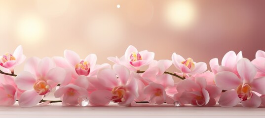 Radiant orchids   stunning bouquet of blossoms on blurred background with copy space