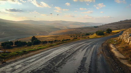 The road in Arabah Valley Israel at the point