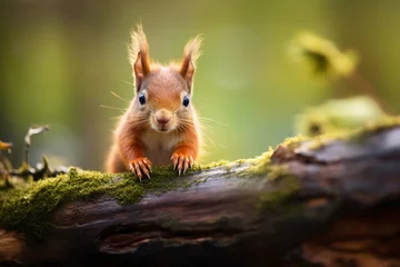 Deurstickers a squirrel on a log © Alex