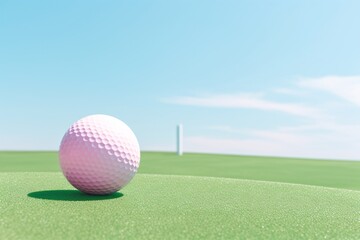a pink golf ball on a green surface