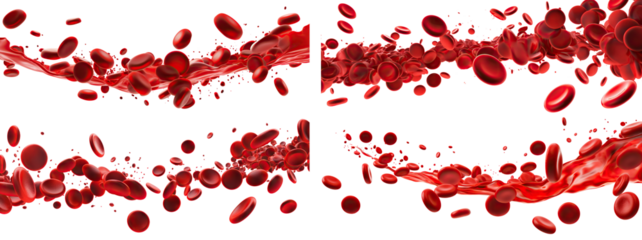 Set of dynamic red blood cells flowing in plasma, cut out
